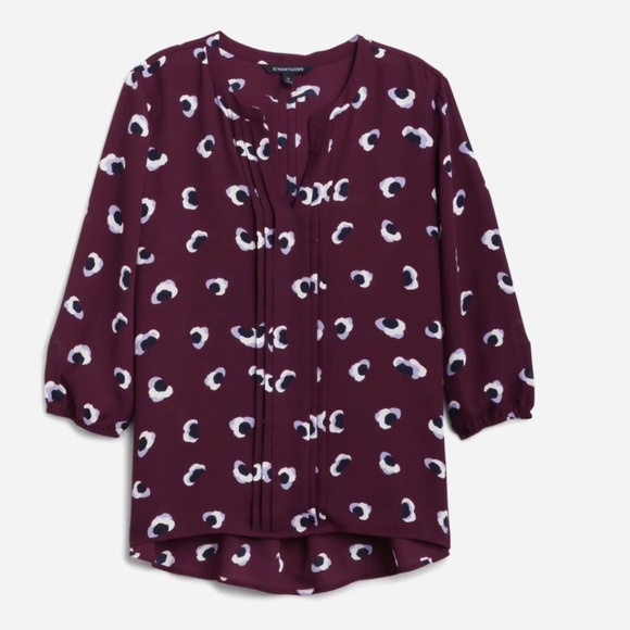 41 Hawthorn Maury Burgundy Pleat Detail Split Neck Blouse NWT - Picture 3 of 6